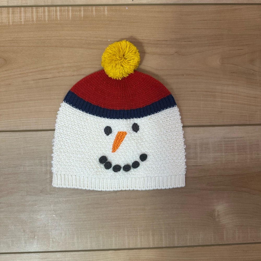 Boden Red and White Snowman Hat with Yellow Pom-Pom